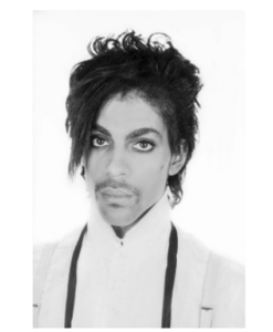 Figure 1. A black and white portrait photograph of Princetaken in 1981 by Lynn Goldsmith. 