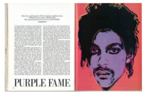 Figure 2. A purple silkscreen portrait of Prince created in 1984by Andy Warhol to illustrate an article in Vanity Fair.