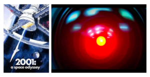Picture 1: Movie Poster for 2001: A Space Odyssey; Picture 2: Hal 9000
